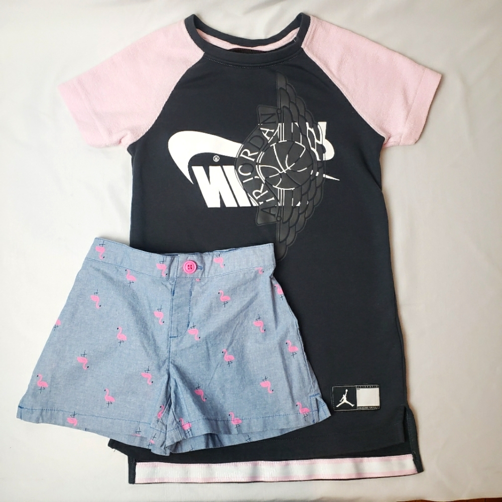 Bundle of 2 Air jordan Dress + Gymboree Flamingo Shorts Girl's 8 years